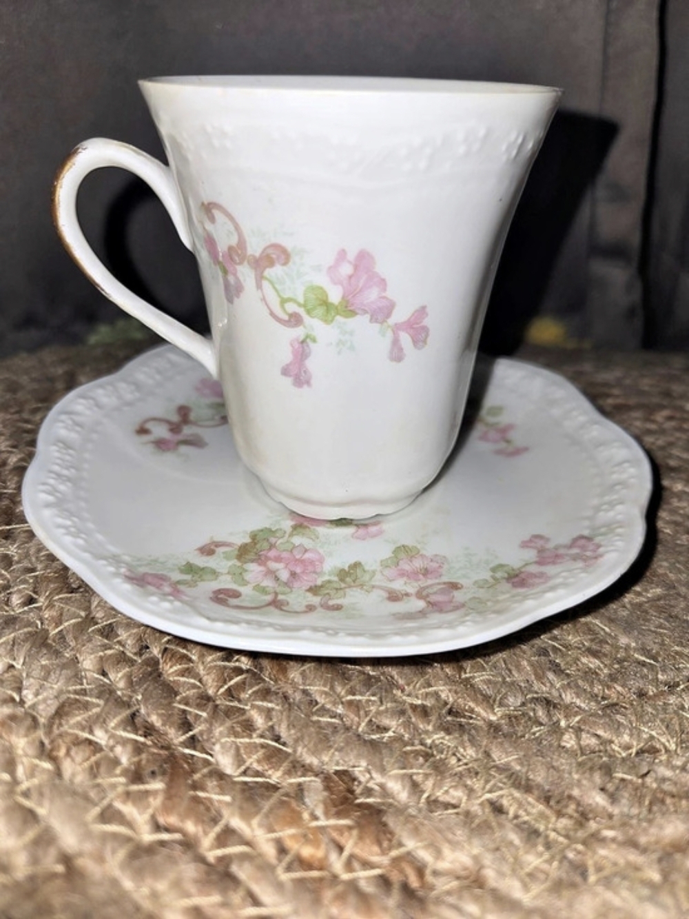 L. Bernardaud & Co. Floral Cup & Saucer in White & Pink